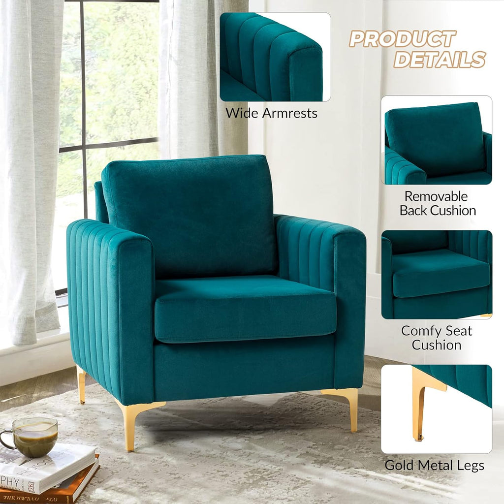 Teal Velvet Accent Club Chair with Metal Legs C36181