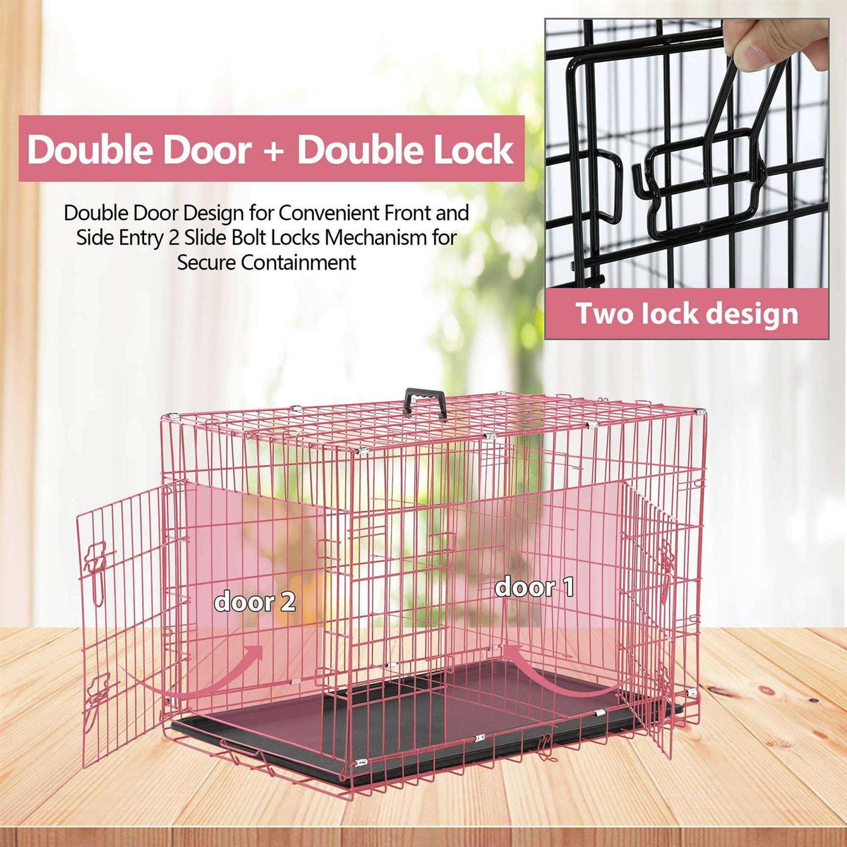 Folding Dog Cage Double Door Q726