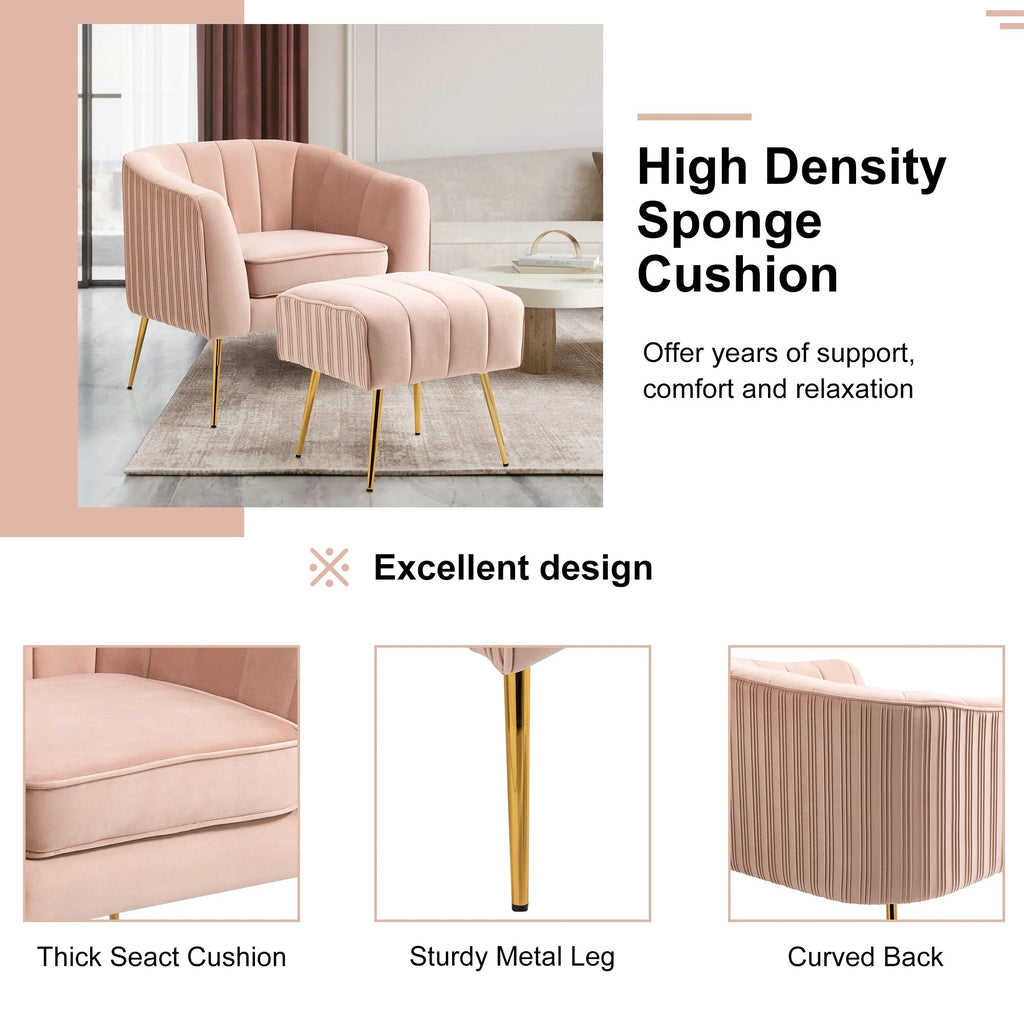 Pink Velvet Armchair with Ottoman Set O112358
