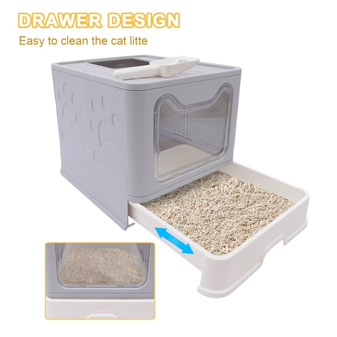 16.14" Foldable Enclosed Cat Litter Box with Lid X59344