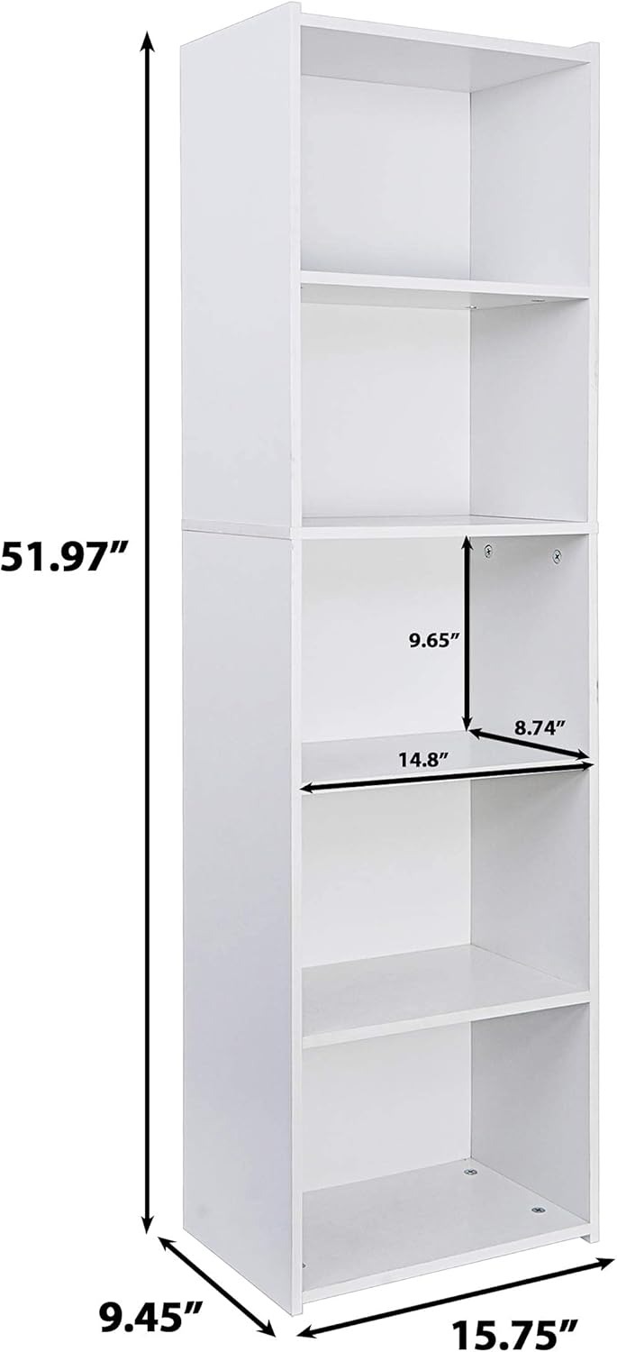 White 5-Shelf Wood Bookcase D394