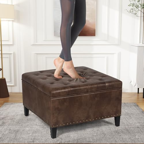Dark Gray Fabric Storage Ottoman N505530