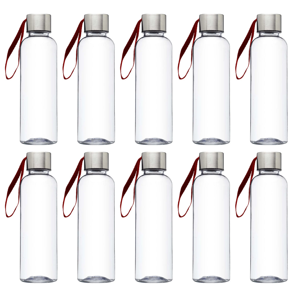 Red 17 oz Plastic Water Bottles with Strap, Set of 10 C108074