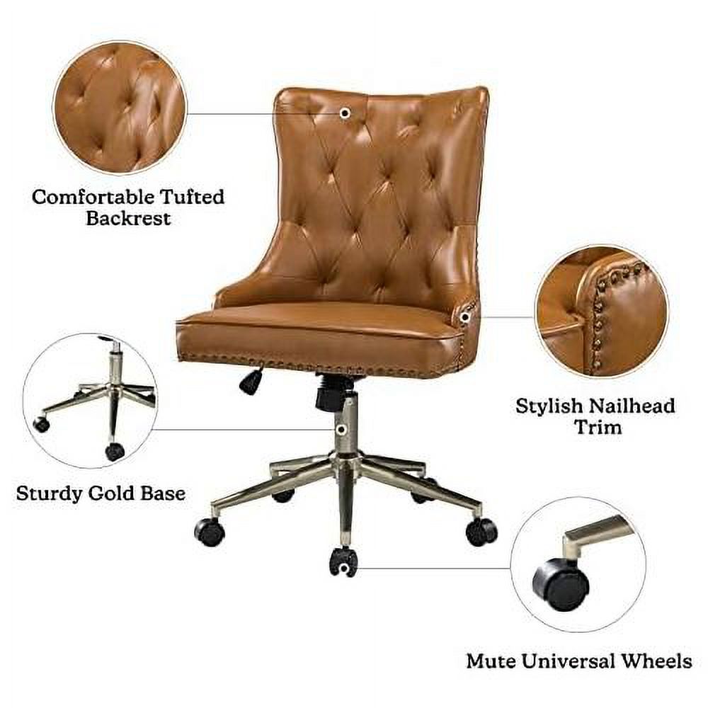 Camel PU Leather Armless Ergonomic Swivel Task Chair with 5 Rolling Casters U18866