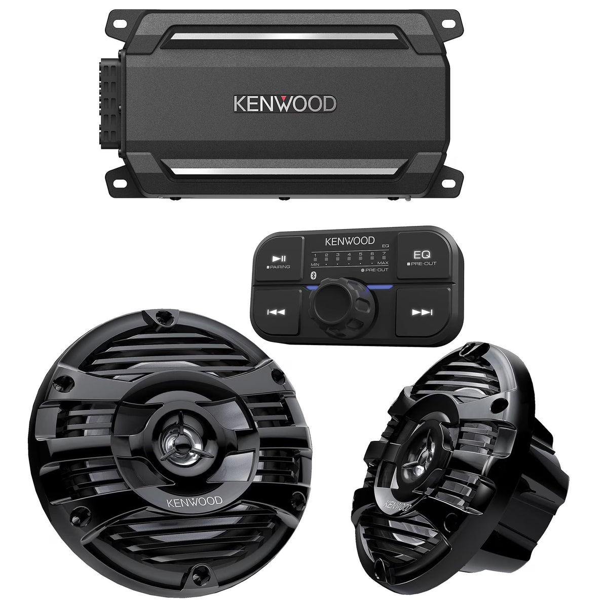 4 Channel Bluetooth Waterproof Compact Amplifier with 6.5" 2-way Marine Speaker System L797773