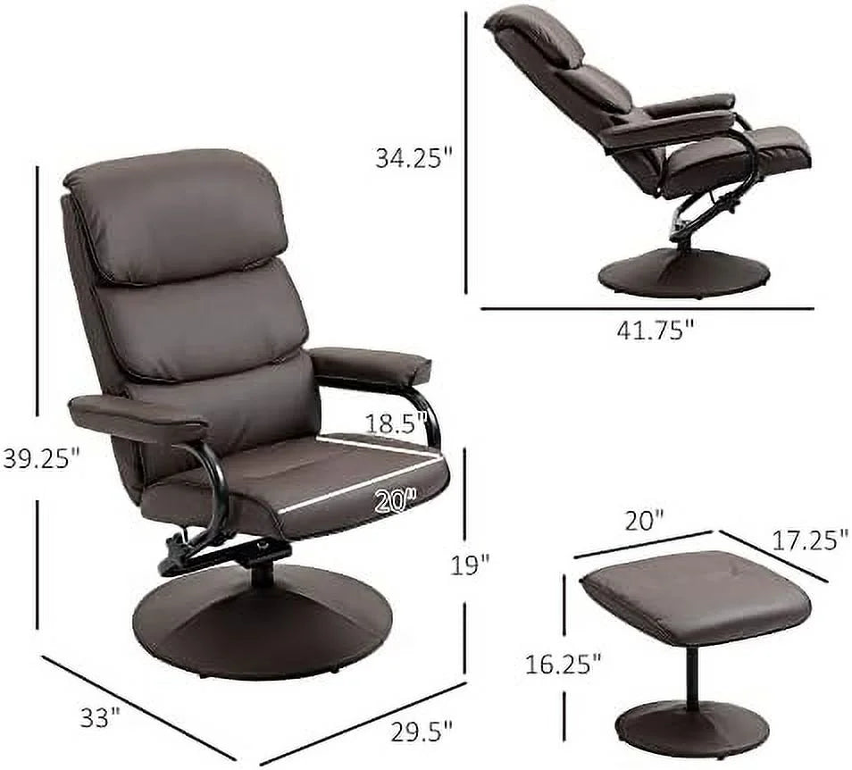 Cream White PU Leather Swivel Recliner Chair with Ottoman T7724