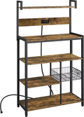 Rustic Brown 5-Tier Bakers Rack with Power Outlet J31143