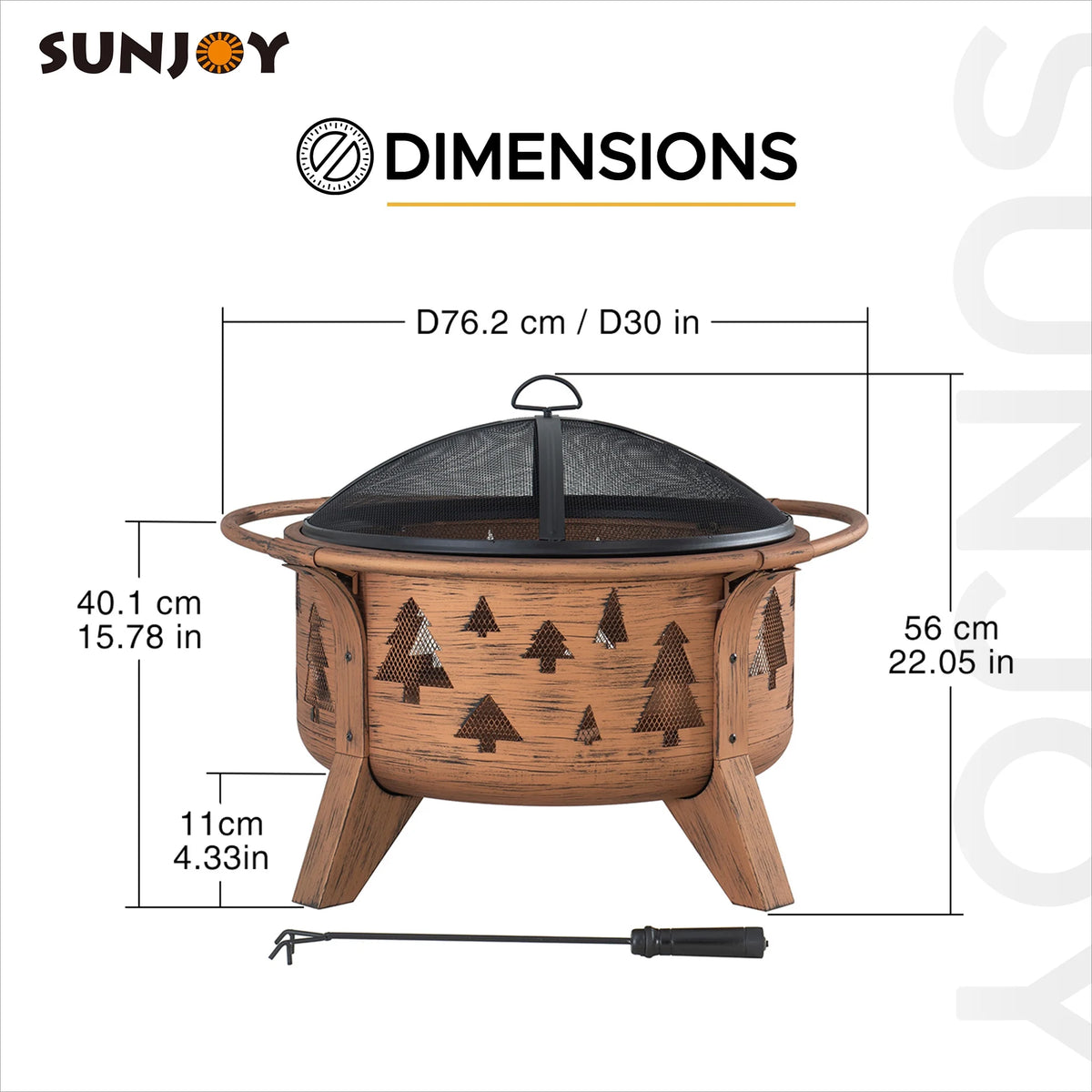 30 in. Outdoor Wood-Burning Steel Fire Pit with Spark Screen and Poker V43230