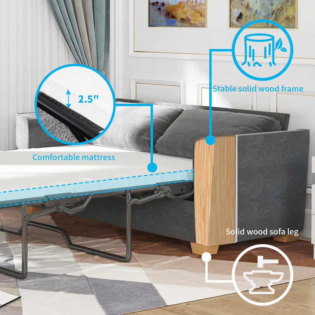 Grey Full Pull Out Sofa Bed with Memory Foam Mattress D9670