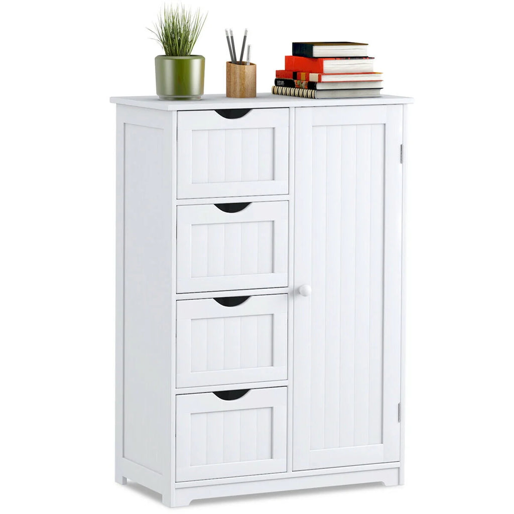 White 4 Drawer Wooden Bathroom Cabinet W9942