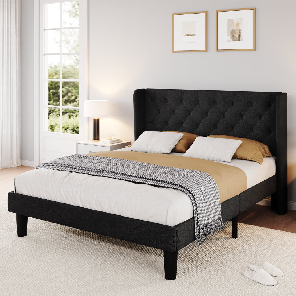 Queen Size Dark Grey Upholstered Platform Bed Frame B778