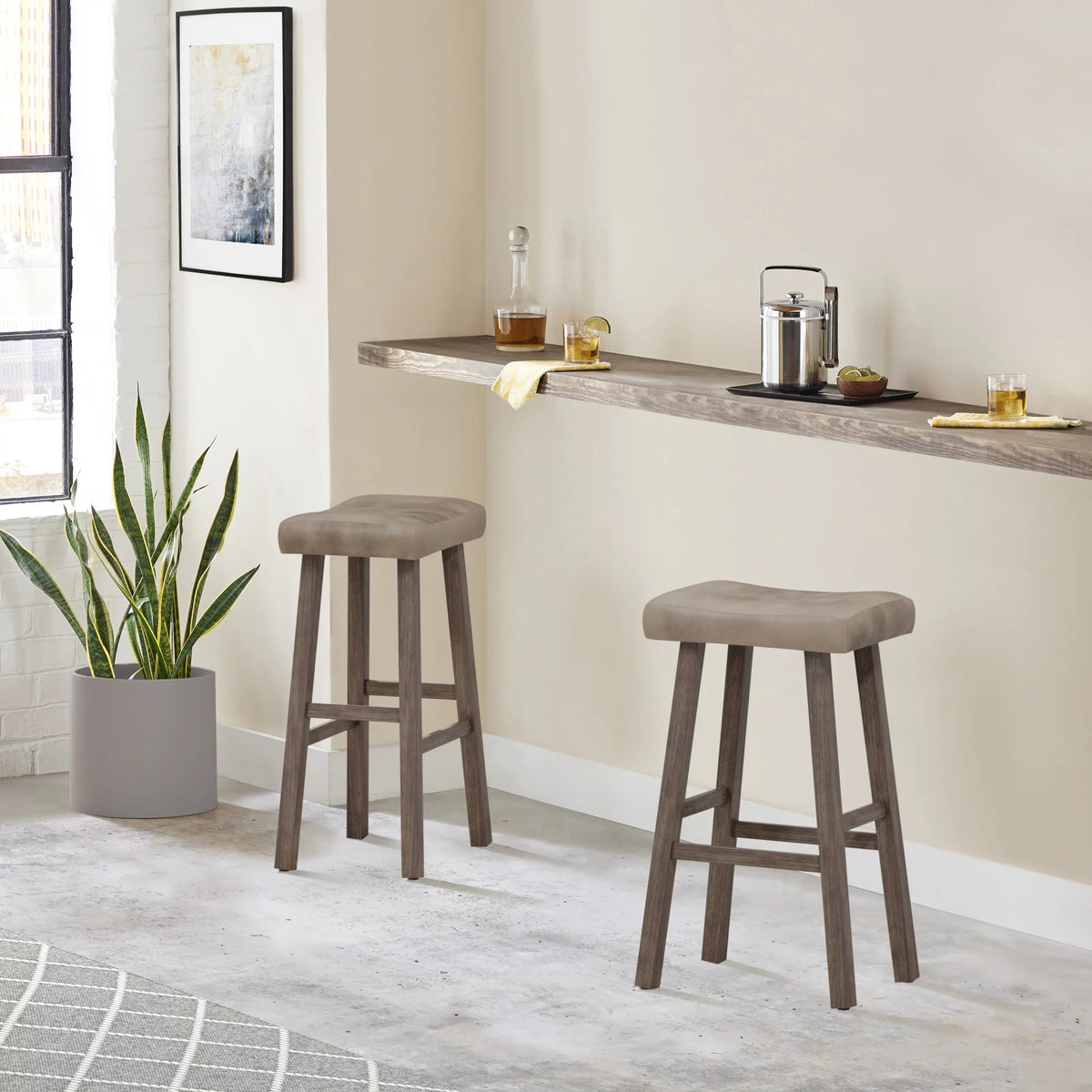 Rustic Gray Wood Backless Bar Height Stool X51486