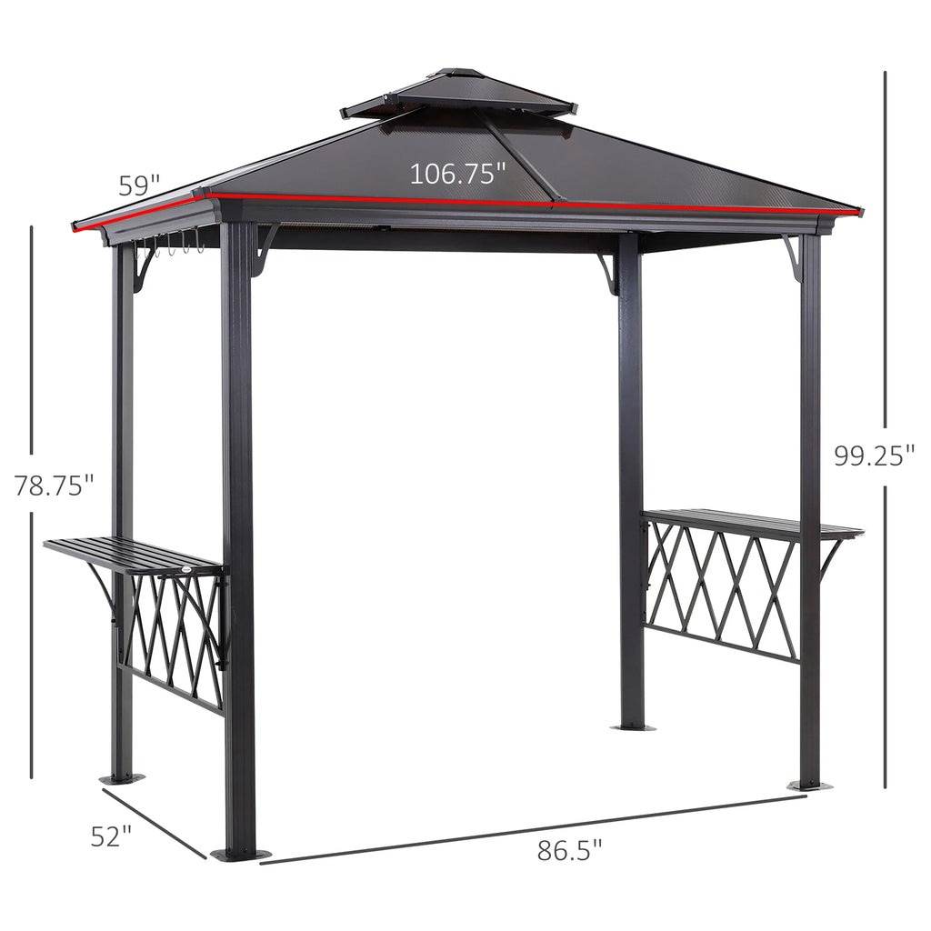 9' x 5' Hardtop BBQ Grill Gazebo with Polycarbonate Roof D307883