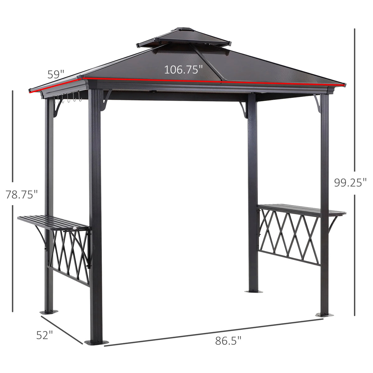9' x 5' Hardtop BBQ Grill Gazebo with Polycarbonate Roof D307883