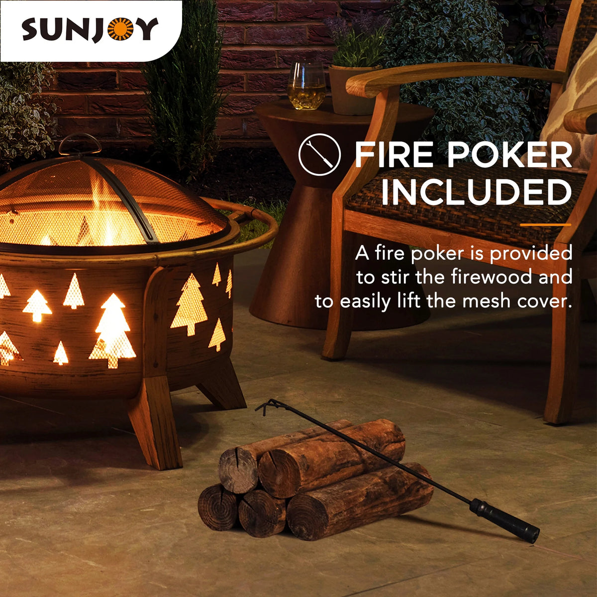 30 in. Outdoor Wood-Burning Steel Fire Pit with Spark Screen and Poker V43230