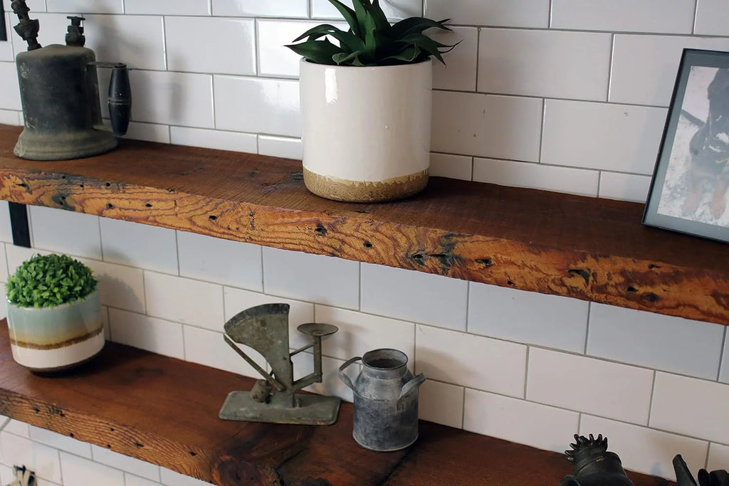 Reclaimed Wood Mantel Shelf with Steel Angle Brackets R132817