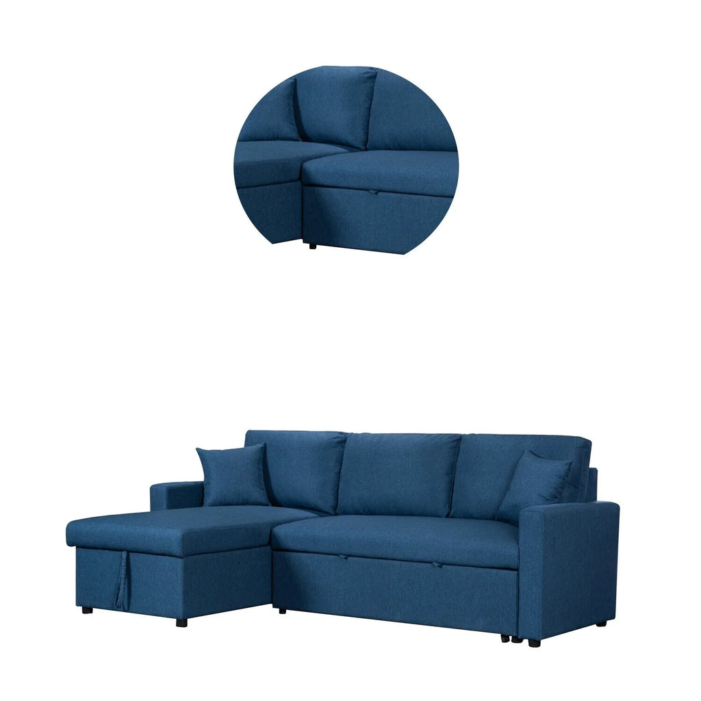 82 Inch Sleeper Sectional Sofa Bed with Storage Chaise, Blue Y17119