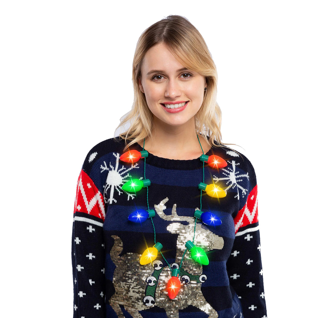 12 Piece Christmas LED Light Up Bulb Necklaces U15381