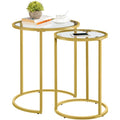 Round Nesting End Table Set with Metal Frame and Glass Top Q9014