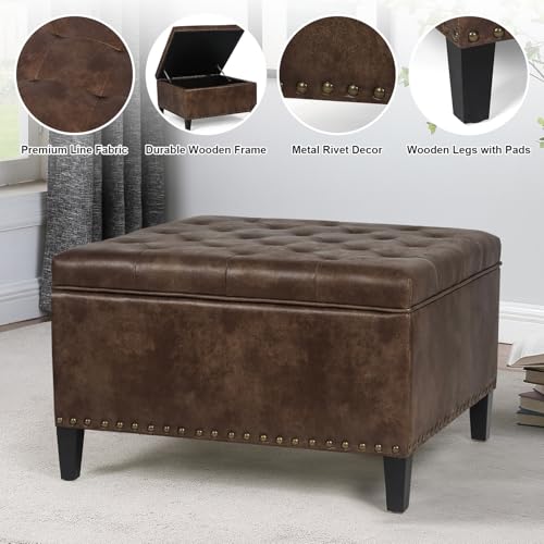 Dark Gray Fabric Storage Ottoman N505530