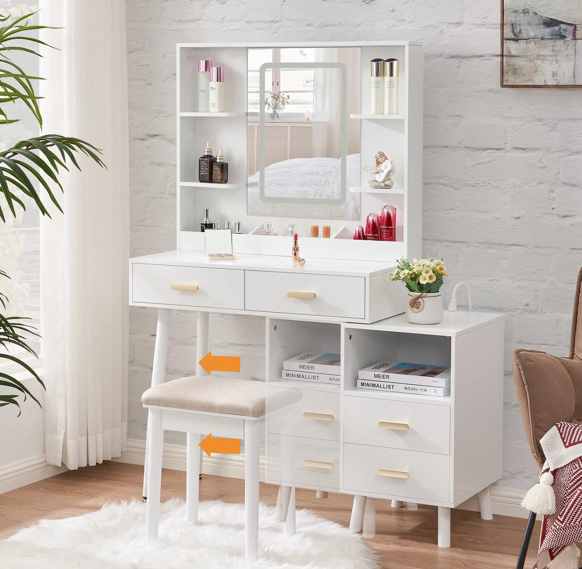 White Vanity Desk with Mirror and Lights Q57459