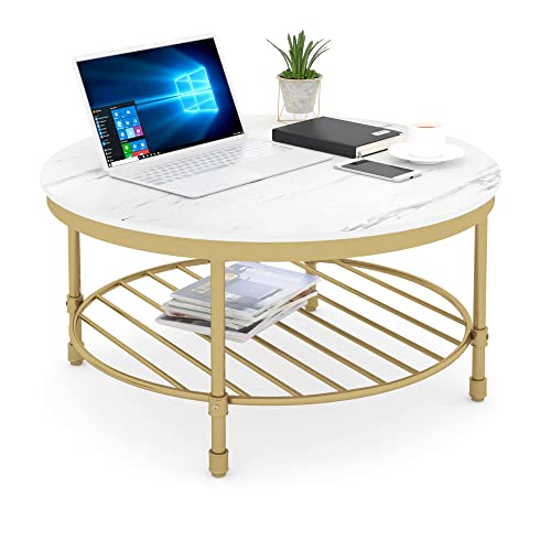 2-Tier Round Coffee Table with Storage Open Shelf E813428