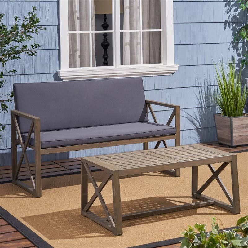 Gray Acacia Wood Outdoor Loveseat and Coffee Table Z378