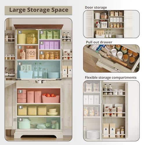 9 Shelves 4 Barn Doors Kitchen Pantry Cabinet V8781