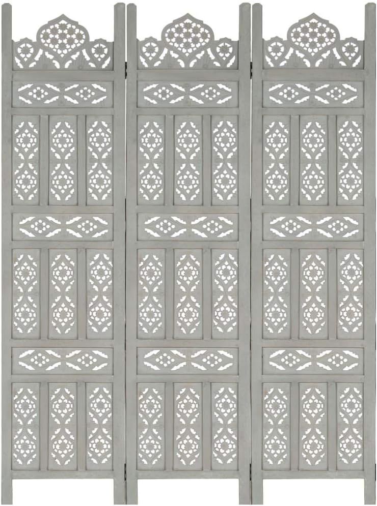 Solid Mango Wood Hand Carved 3-Panel Room Divider P4589