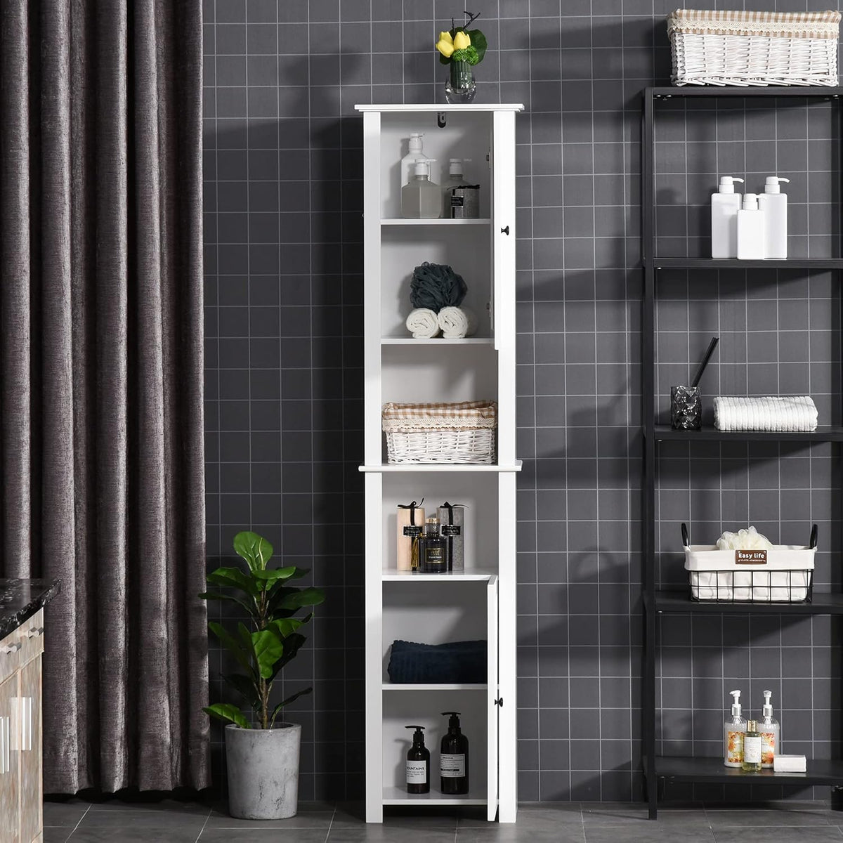 White Freestanding Bathroom Storage Cabinet with 2 Cupboards K5961