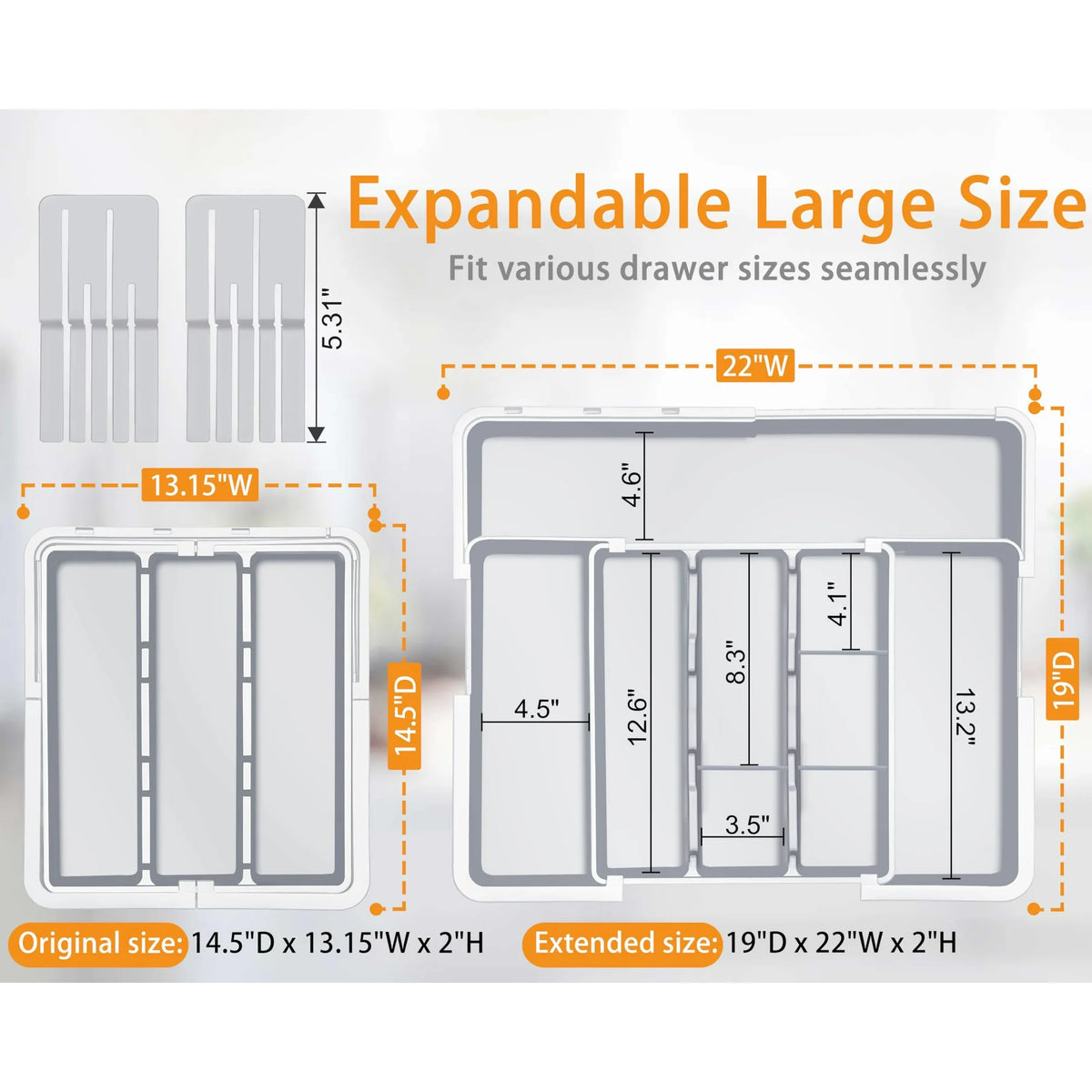 Grey Expandable Silverware Organizer with 9 Compartments Q593579
