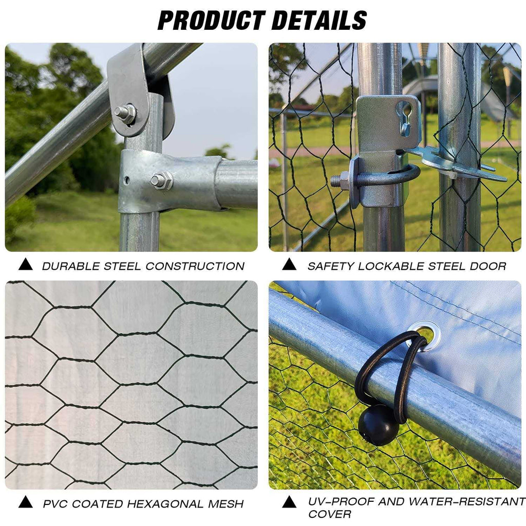 Large Metal Chicken Coop Walk-in Poultry Cage with Waterproof Cover O179381