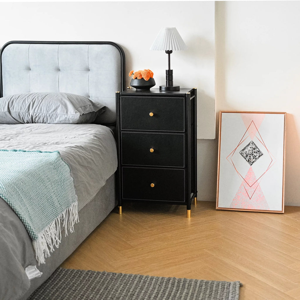 Black 3 Drawer Fabric Dresser Q845