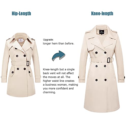 Women's Long Double Breasted Water Resistant Trench Coat with Belt R1837