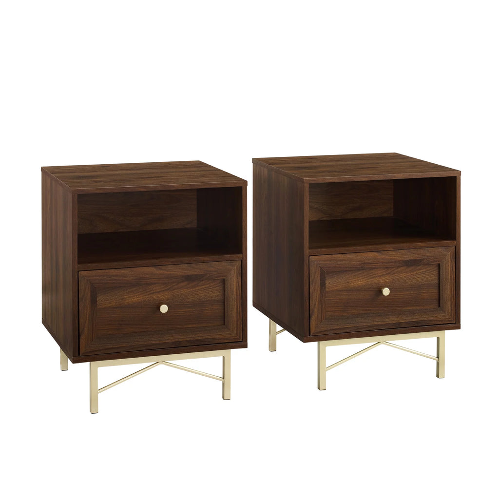 Modern Single Drawer Nightstand, Set of 2, Dark Walnut E4985
