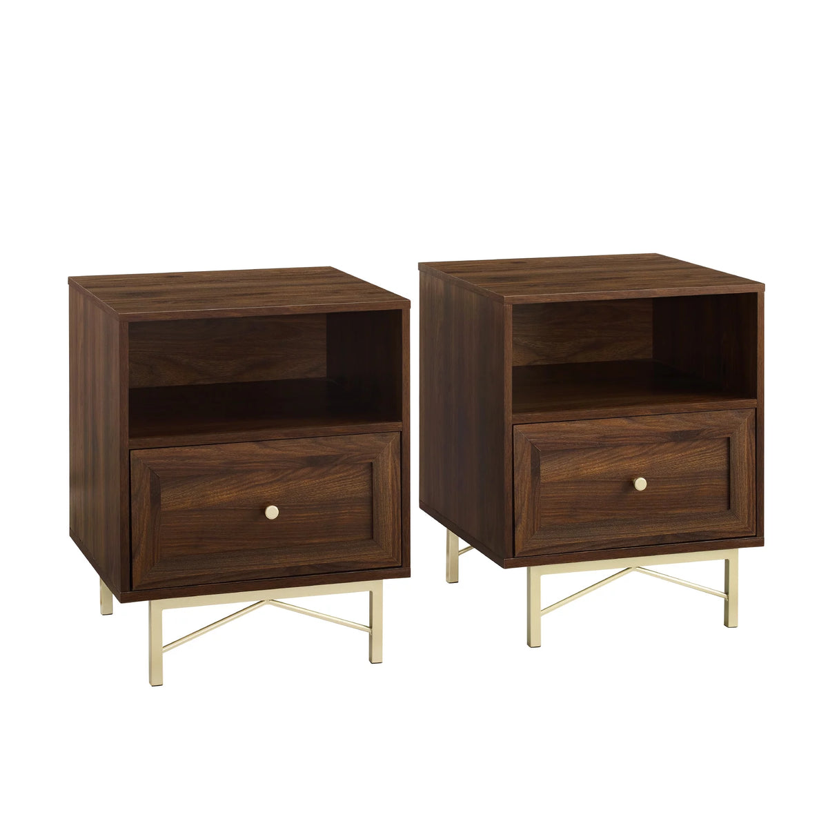 Modern Single Drawer Nightstand, Set of 2, Dark Walnut E4985