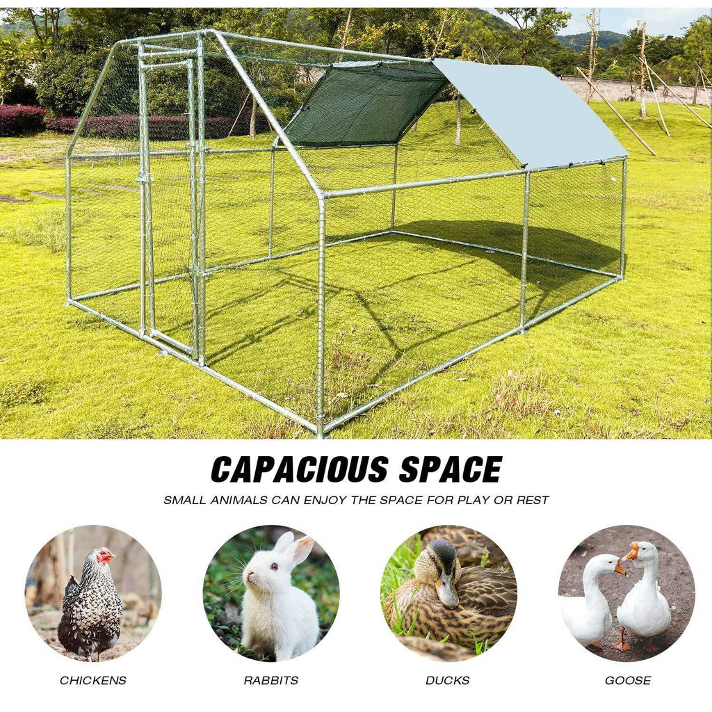 Large Metal Chicken Coop Walk-in Poultry Cage with Waterproof Cover O179381