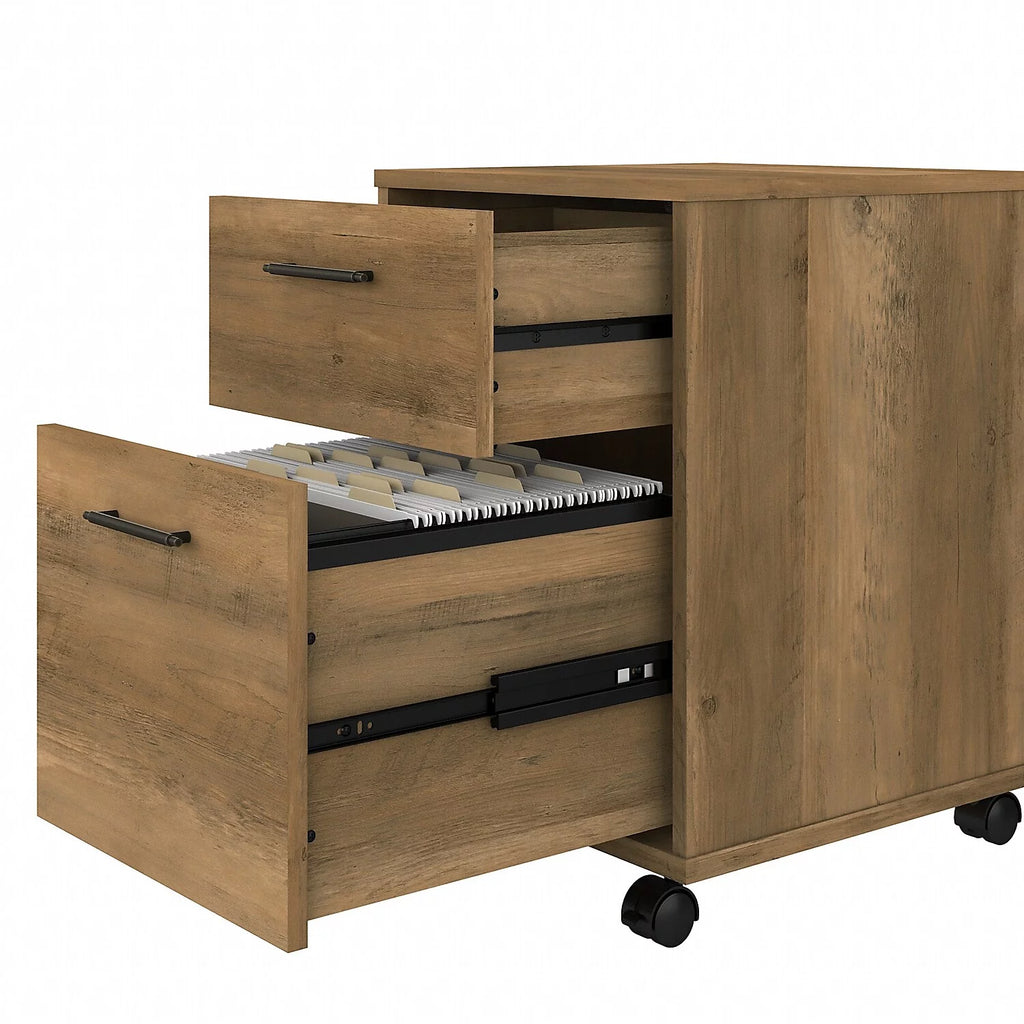 L Desk with Mobile File Cabinet in Reclaimed Pine Engineered Wood L879