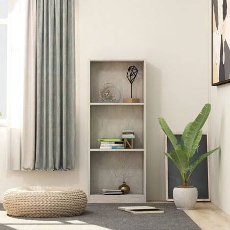 3-Tier Concrete Gray Chipboard Book Cabinet D9009