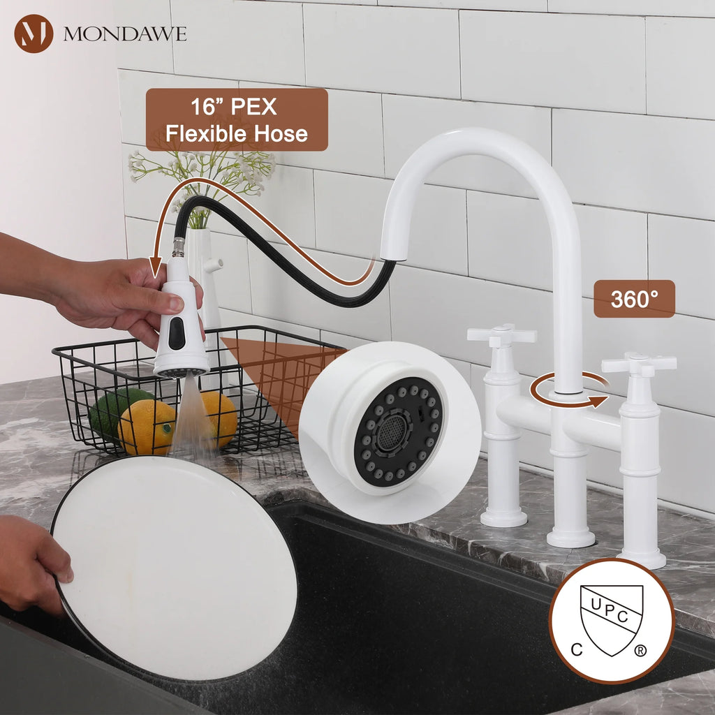 Bridge Kitchen Faucet with Pull Down Sprayer C217
