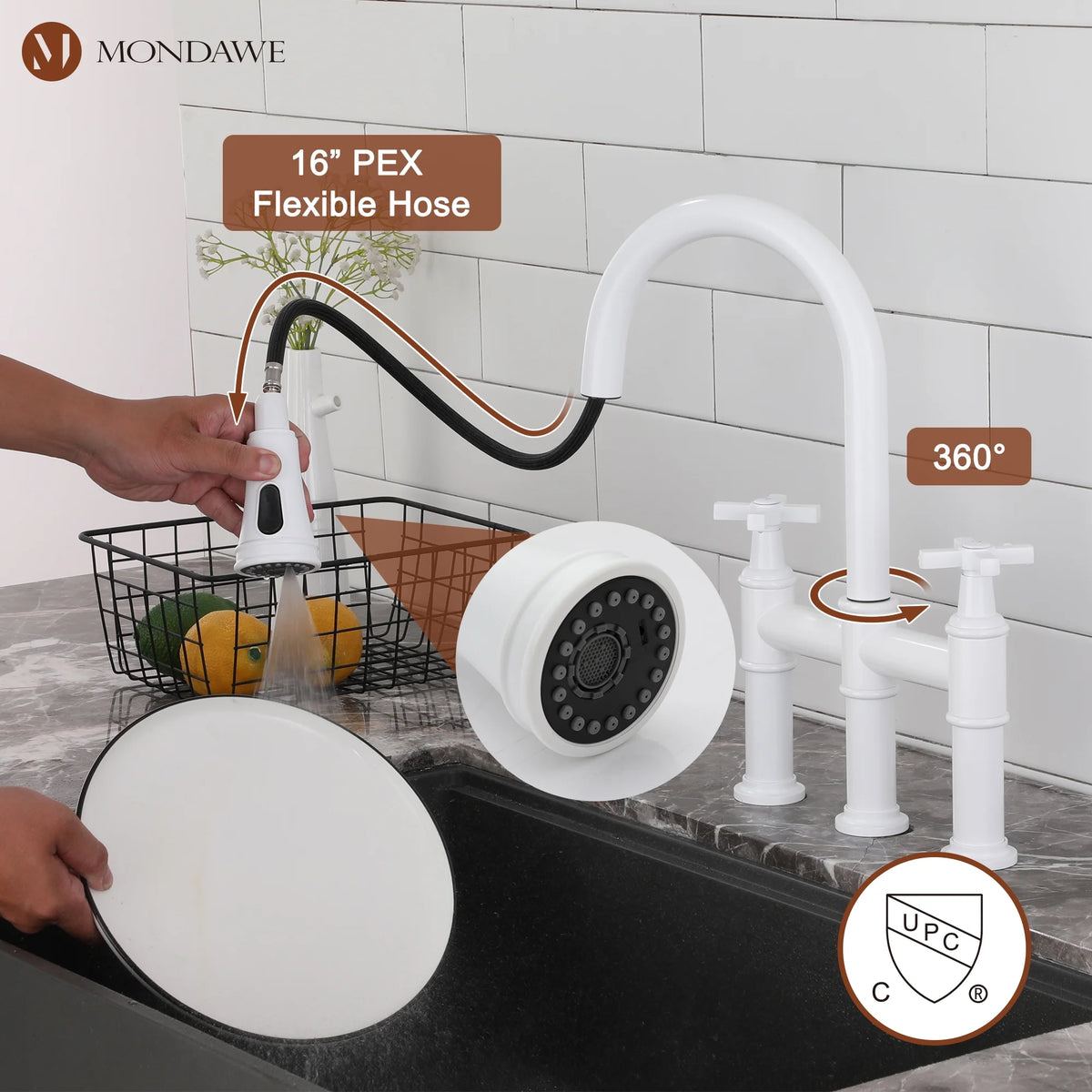 Bridge Kitchen Faucet with Pull Down Sprayer C217