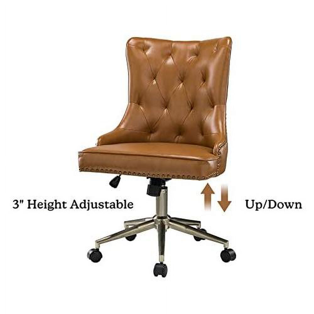 Camel PU Leather Armless Ergonomic Swivel Task Chair with 5 Rolling Casters U18866