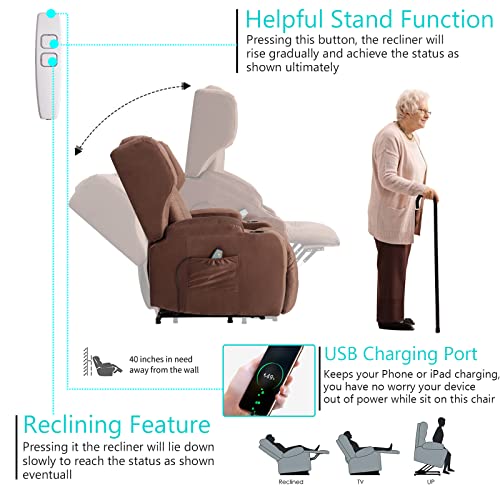 Velvet Electric Lift Recliner Chair with Massage and Heat, USB Ports, 2 Cup Holders Z93180