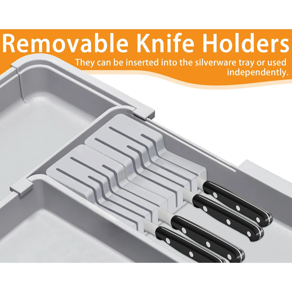 Grey Expandable Silverware Organizer with 9 Compartments Q593579