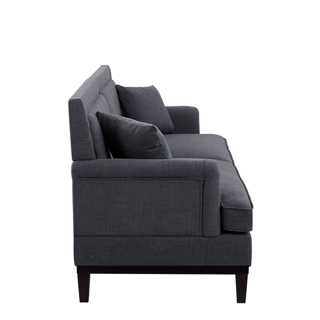 Black Upholstered Loveseat with 2 Pillows and Metal Legs F7538