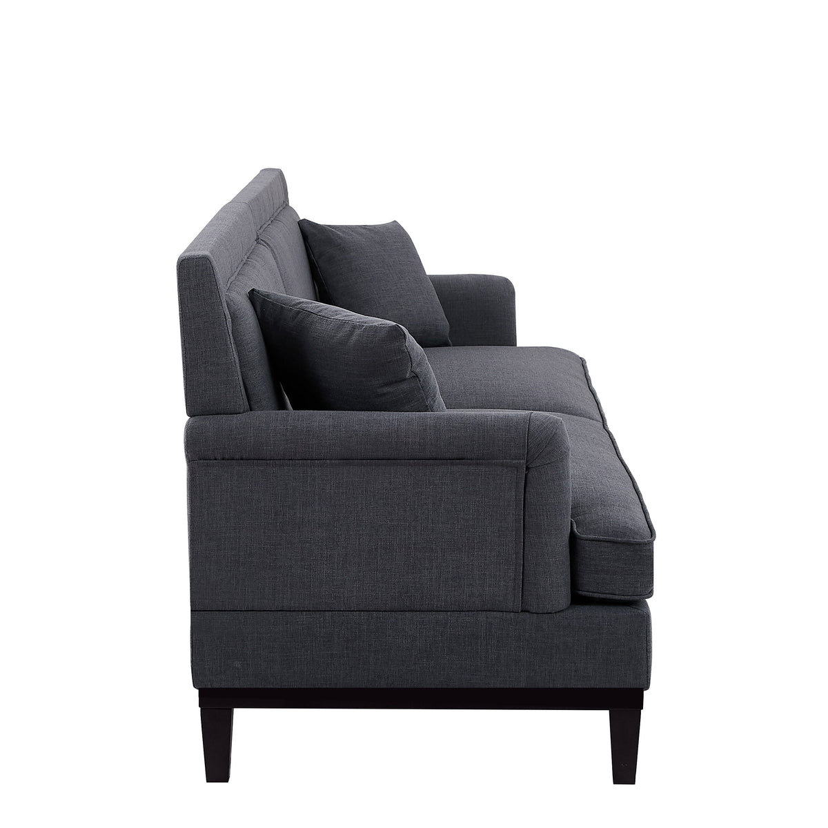 Black Upholstered Loveseat with 2 Pillows and Metal Legs F7538