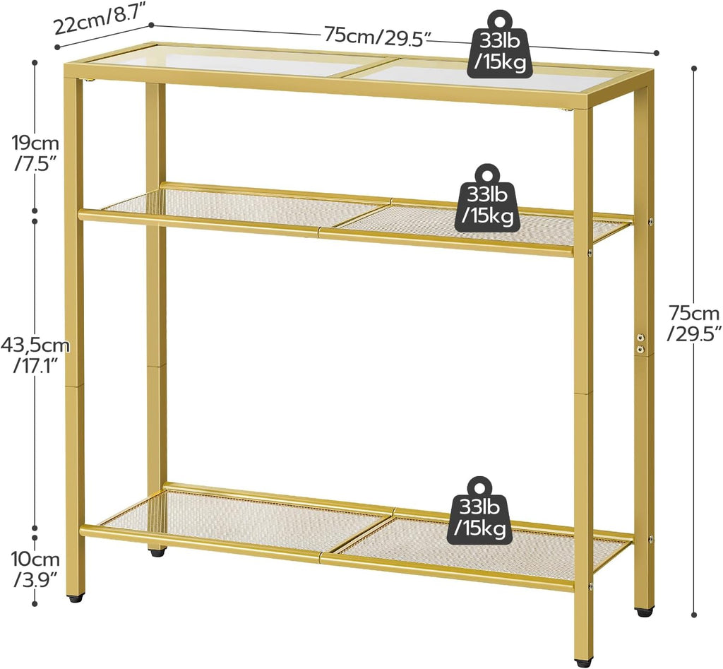 Gold Console Table with Tempered Glass and Metal Frame T459