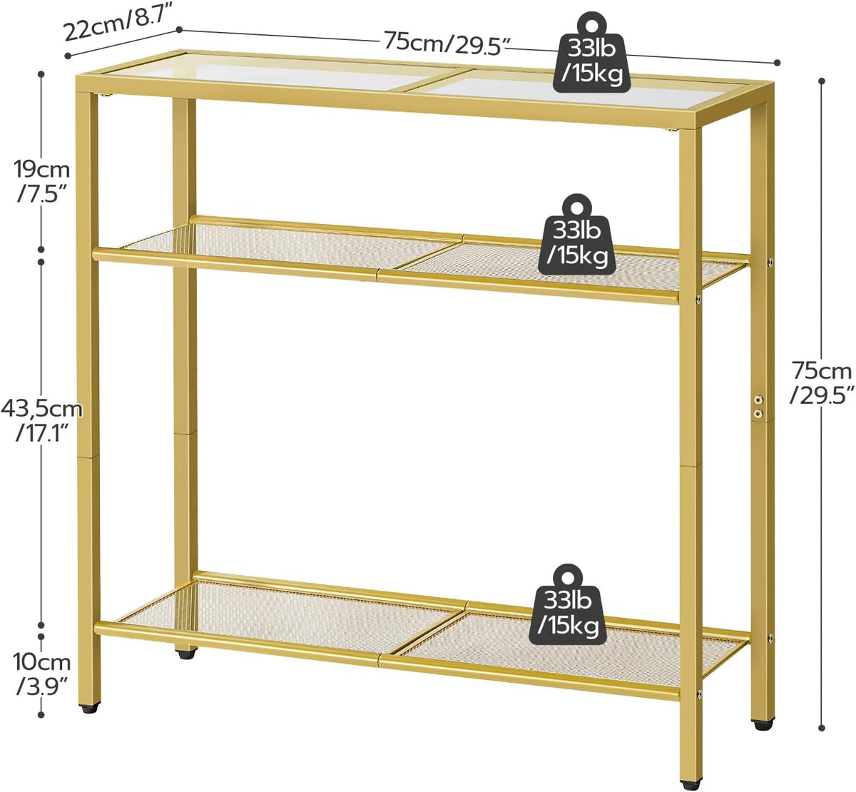 Gold Console Table with Tempered Glass and Metal Frame T459