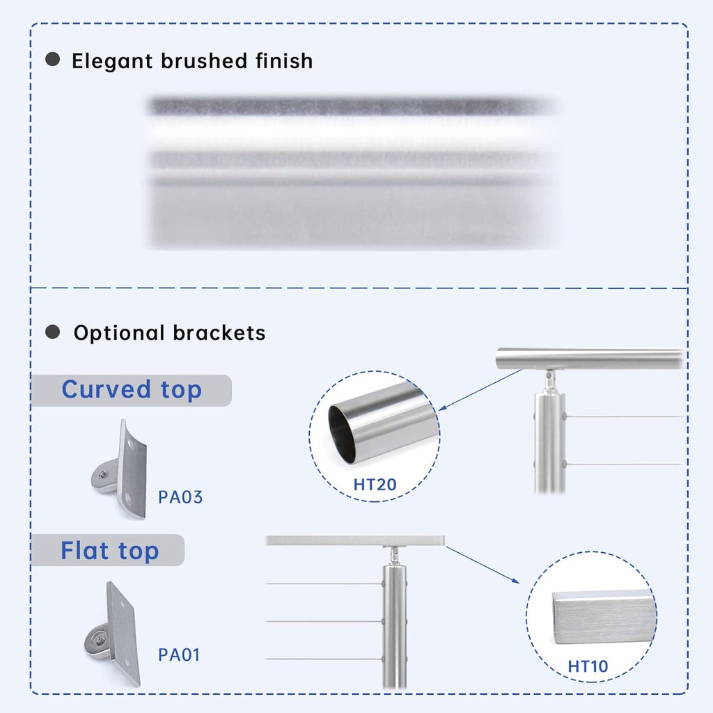 2Pack Stainless Steel Cable Railing Post Round 36x2.36 Surface Mount G2393