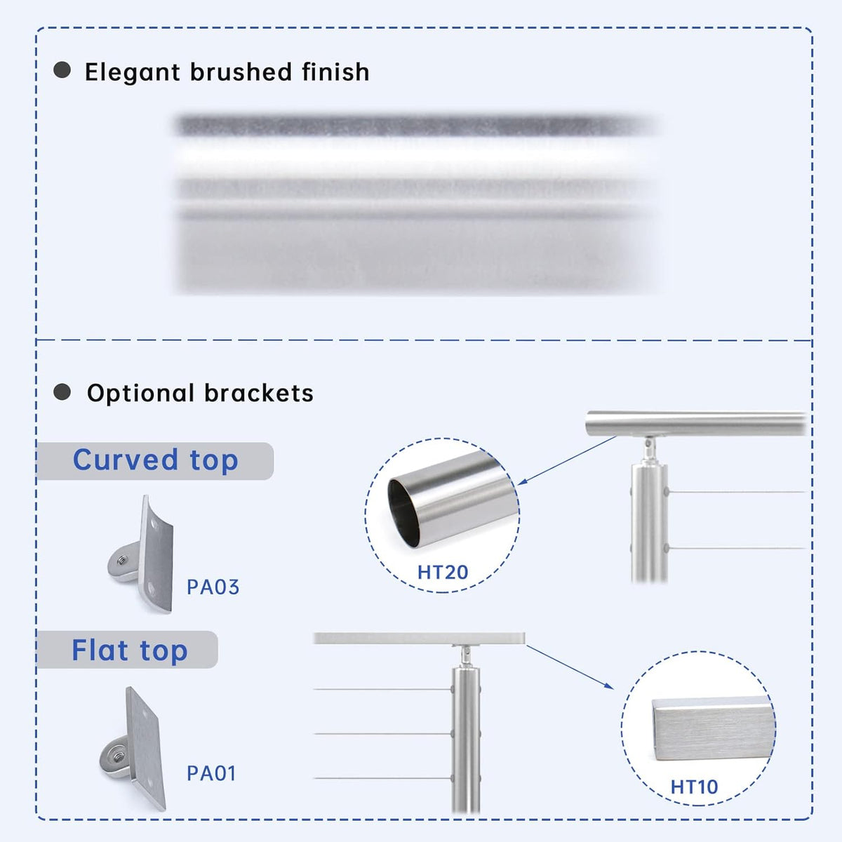 2Pack Stainless Steel Cable Railing Post Round 36x2.36 Surface Mount G2393